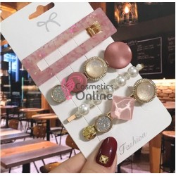 Clema pentru par metalica AGF012HH - Auriu cu Perle si Strasuri, Set 4 bucati